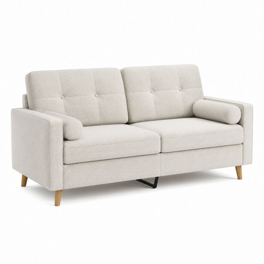 Canapé 2 places beige en polyester avec pieds en hévéa massif 180 x 85 x 84 cm