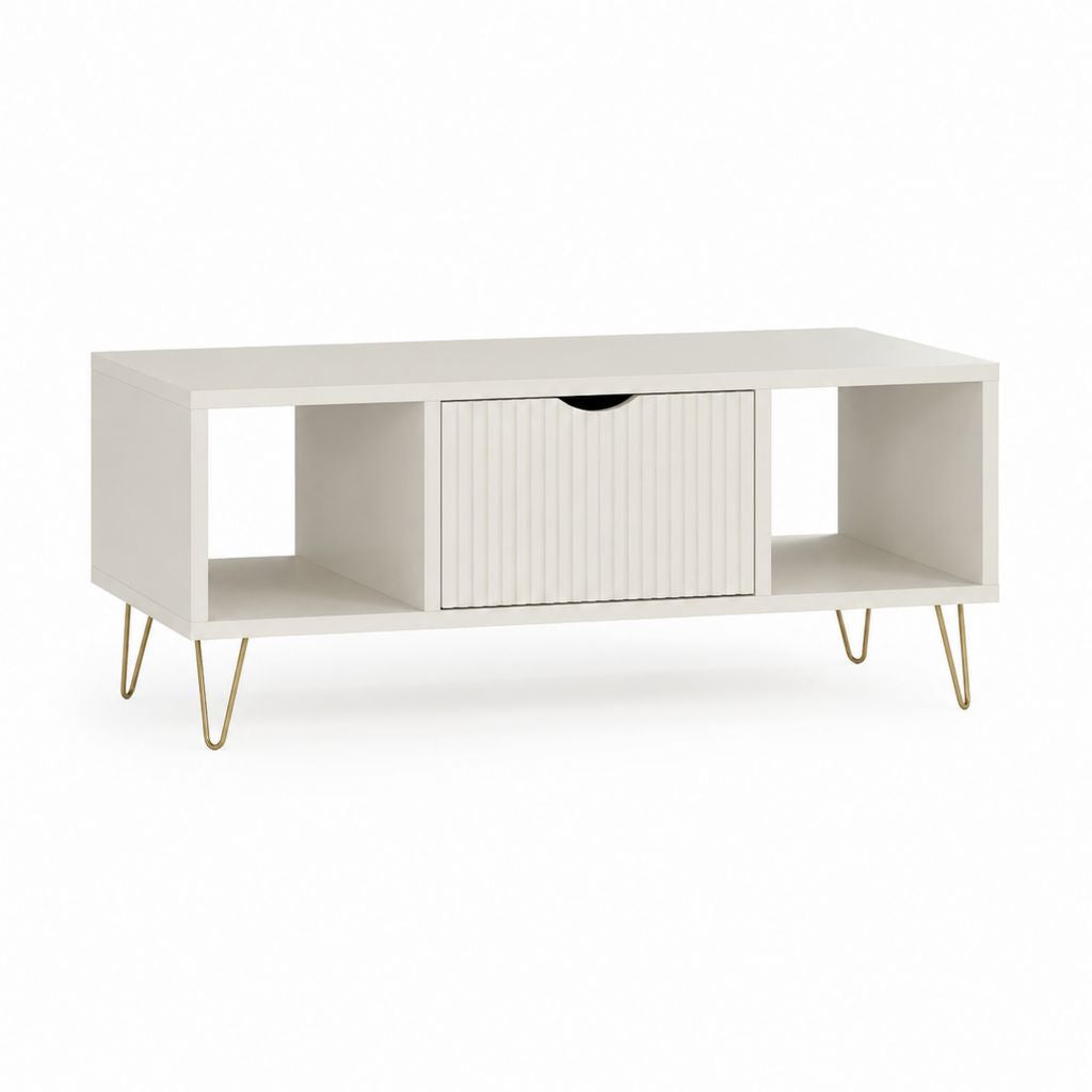 Table basse rectangulaire blanche en MDF avec rangement 100 x 40 x 45 cm