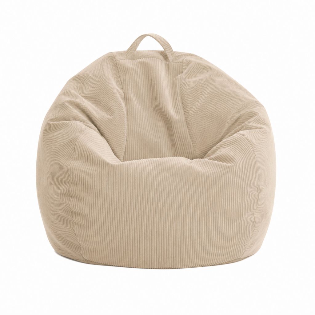 Fauteuil pouf rond beige en velours côtelé polyester 80 x 80 x 75 cm