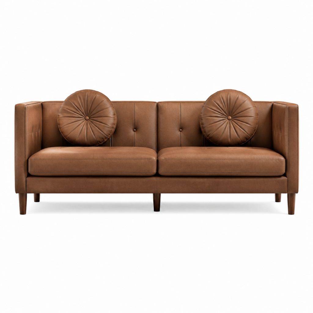 Canapé 2 places marron en similicuir PU avec coussins ronds 170 x 85 x 84 cm
