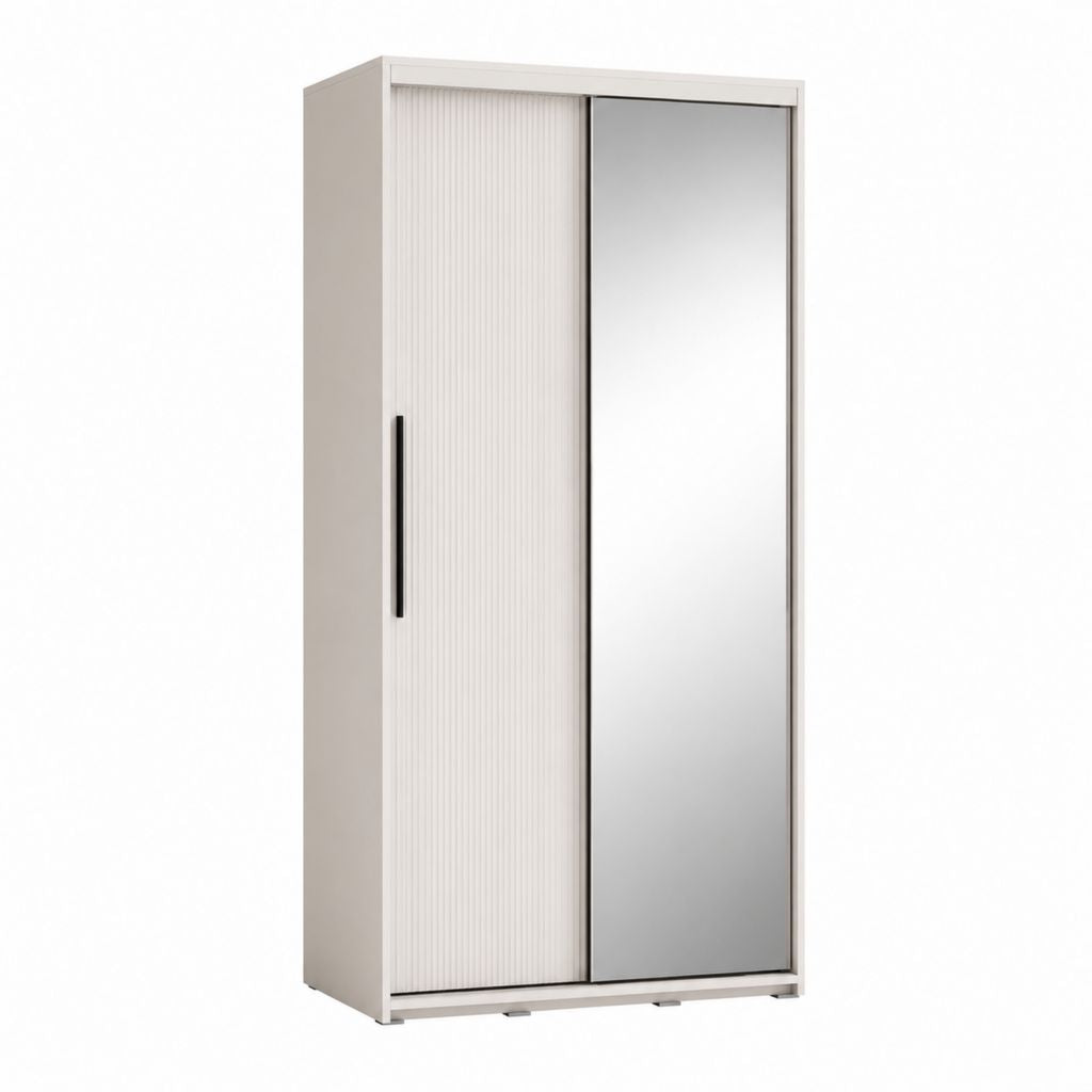 Armoire de chambre rectangulaire à 2 portes coulissantes blanc cassé en MDF avec miroir 80 x 50 x 180 cm