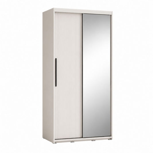 Armoire de chambre rectangulaire à 2 portes coulissantes blanc cassé en MDF avec miroir 80 x 50 x 180 cm