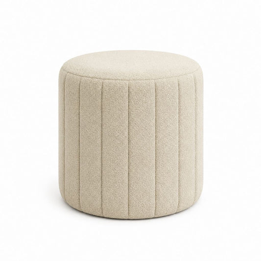Pouf repose-pieds rond beige en bouclette de polyester Ø40 x H45 cm