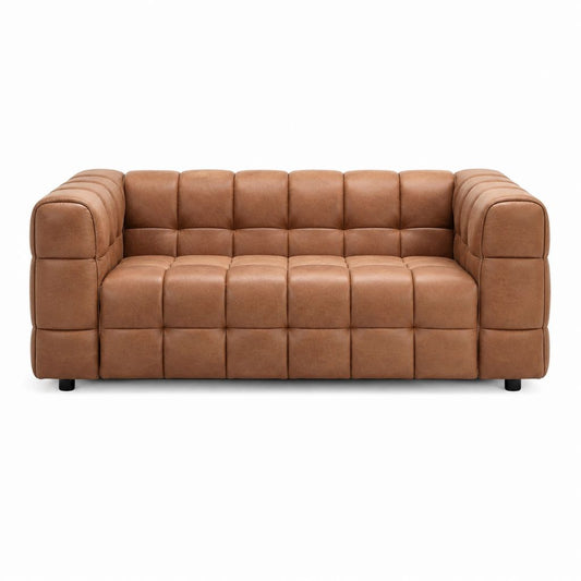 Canapé droit 2 places marron en similicuir PU capitonné 190 x 90 x 75 cm