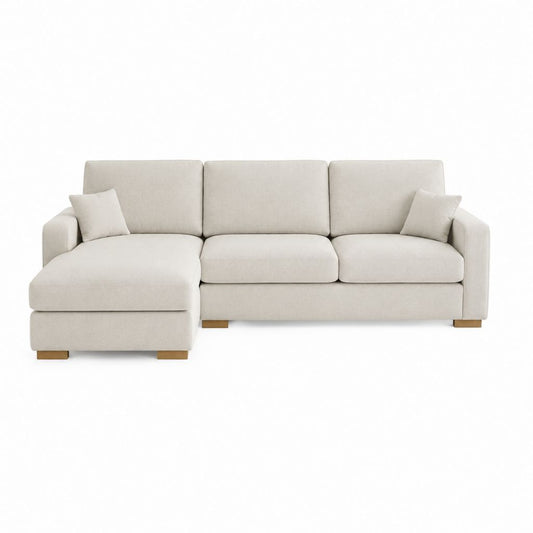 Canapé d'angle gauche 3 places beige en polyester avec méridienne 260 x 160 x 85 cm