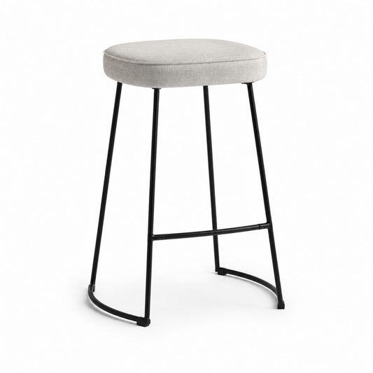 Tabouret de bar gris en polyester et acier noir assise ronde 65 x 47 x 47 cm