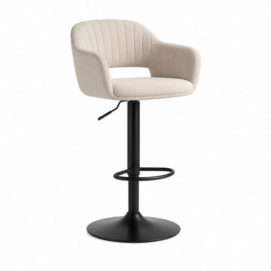 Tabouret de bar réglable pivotant beige en polyester avec piètement acier noir 50 x 54 x 91-111 cm