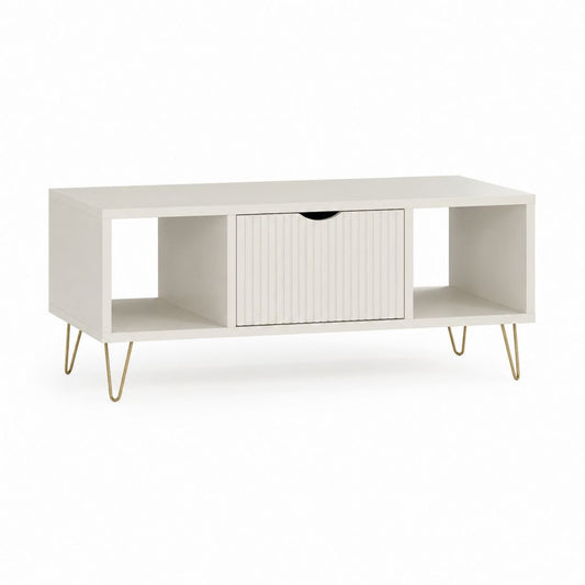 Table basse rectangulaire blanche en MDF avec rangement 100 x 40 x 45 cm