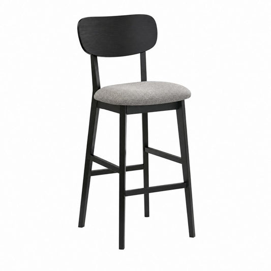 Tabouret de bar avec dossier noir en bois massif et assise grise en polyester 48 x 53 x 105 cm