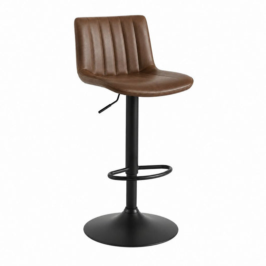 Tabouret de bar réglable marron en similicuir PU avec piètement en acier noir 48 x 52 x 89-109 cm