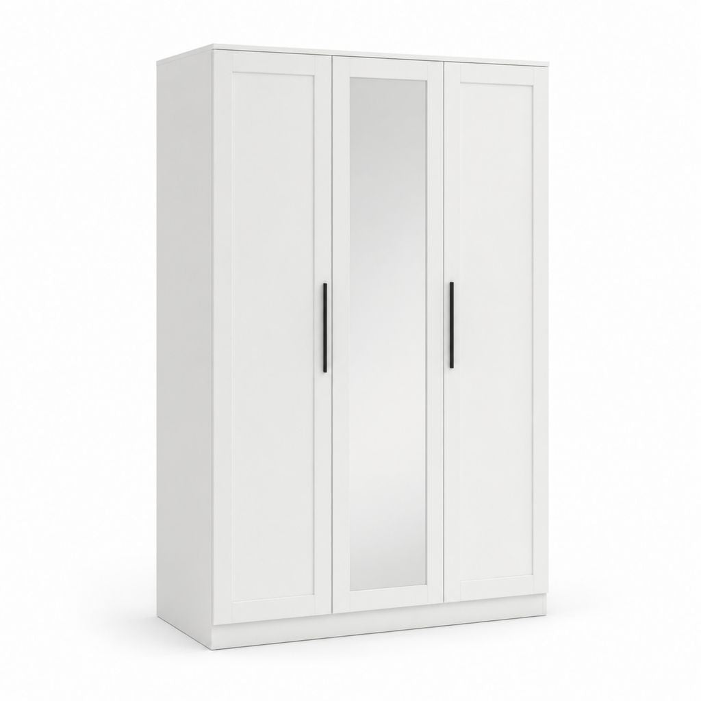 Armoire 3 portes blanche en panneaux de particules mélaminés avec miroir 120 x 52 x 190 cm
