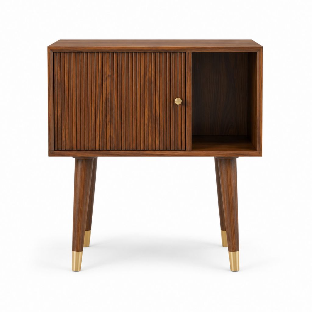 Table de chevet marron en bois massif de noyer avec porte coulissante 80 x 40 x 80 cm
