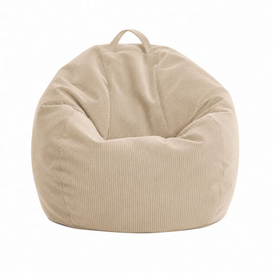 Fauteuil pouf rond beige en velours côtelé polyester 80 x 80 x 75 cm
